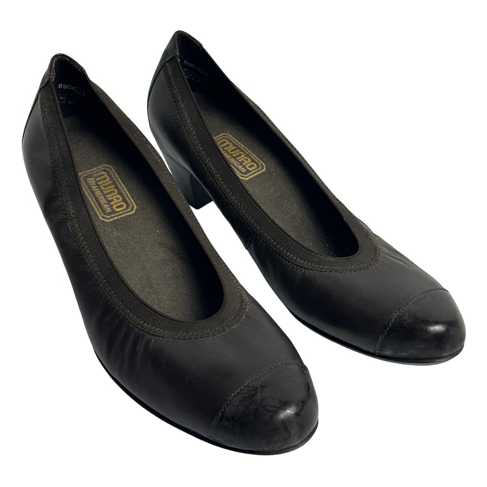 Munro American Brown Leather Cap Toe Block Heel Pumps Womens 8.5 M 89561
